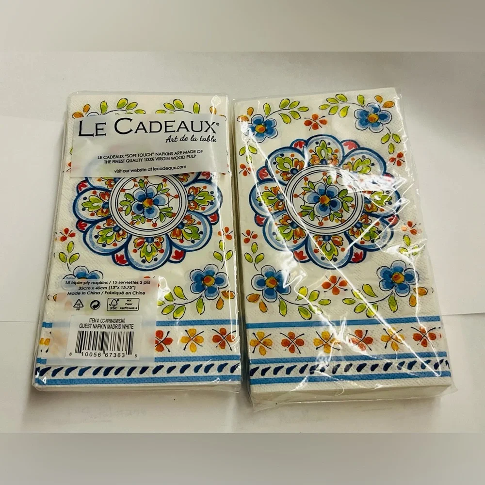 New 30 Le Cadeaux Art de la Table Guest Napkins Madrid White Triple Ply Napkins